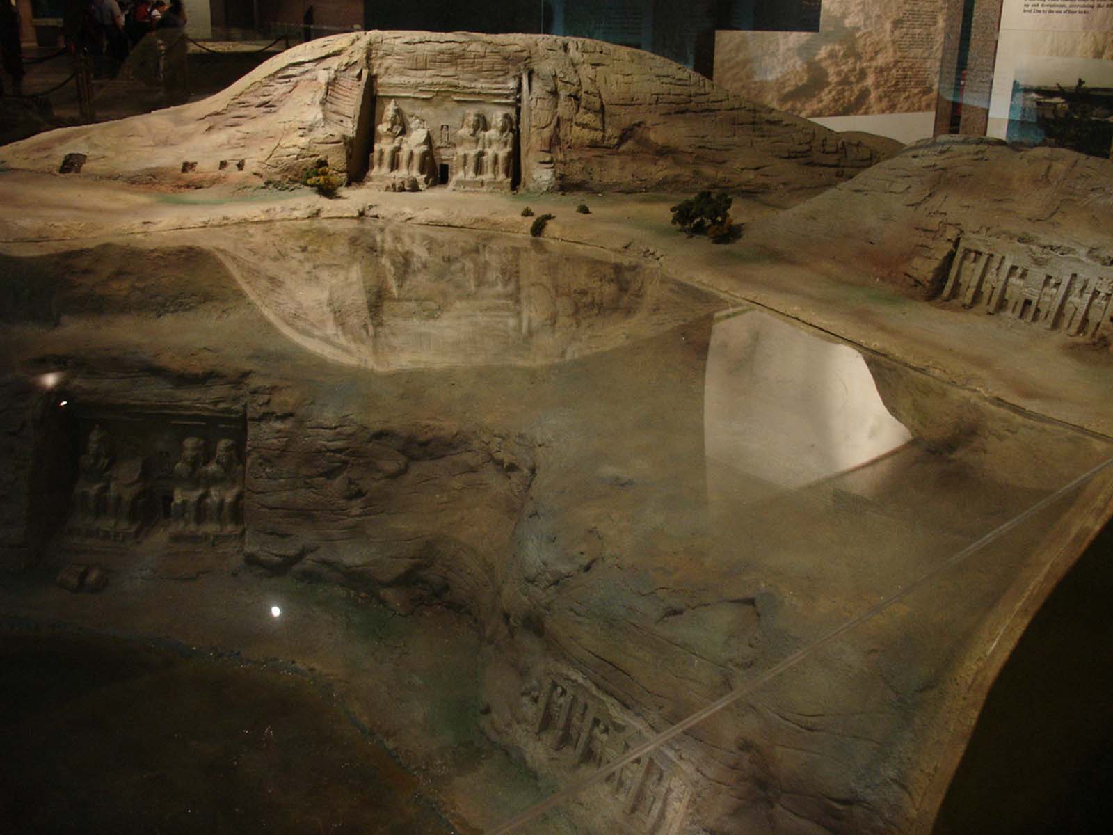 A scale model showing the original and current location of the temple (with respect to the water level) at the Nubian Museum, in Aswan.