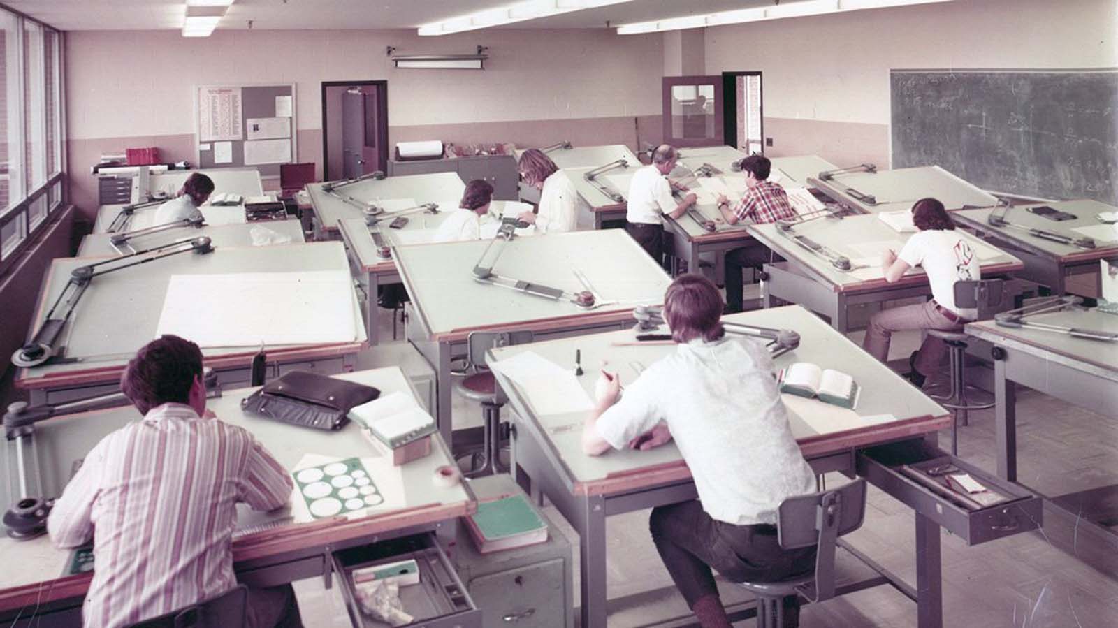 A drafting class in the early 1970s.