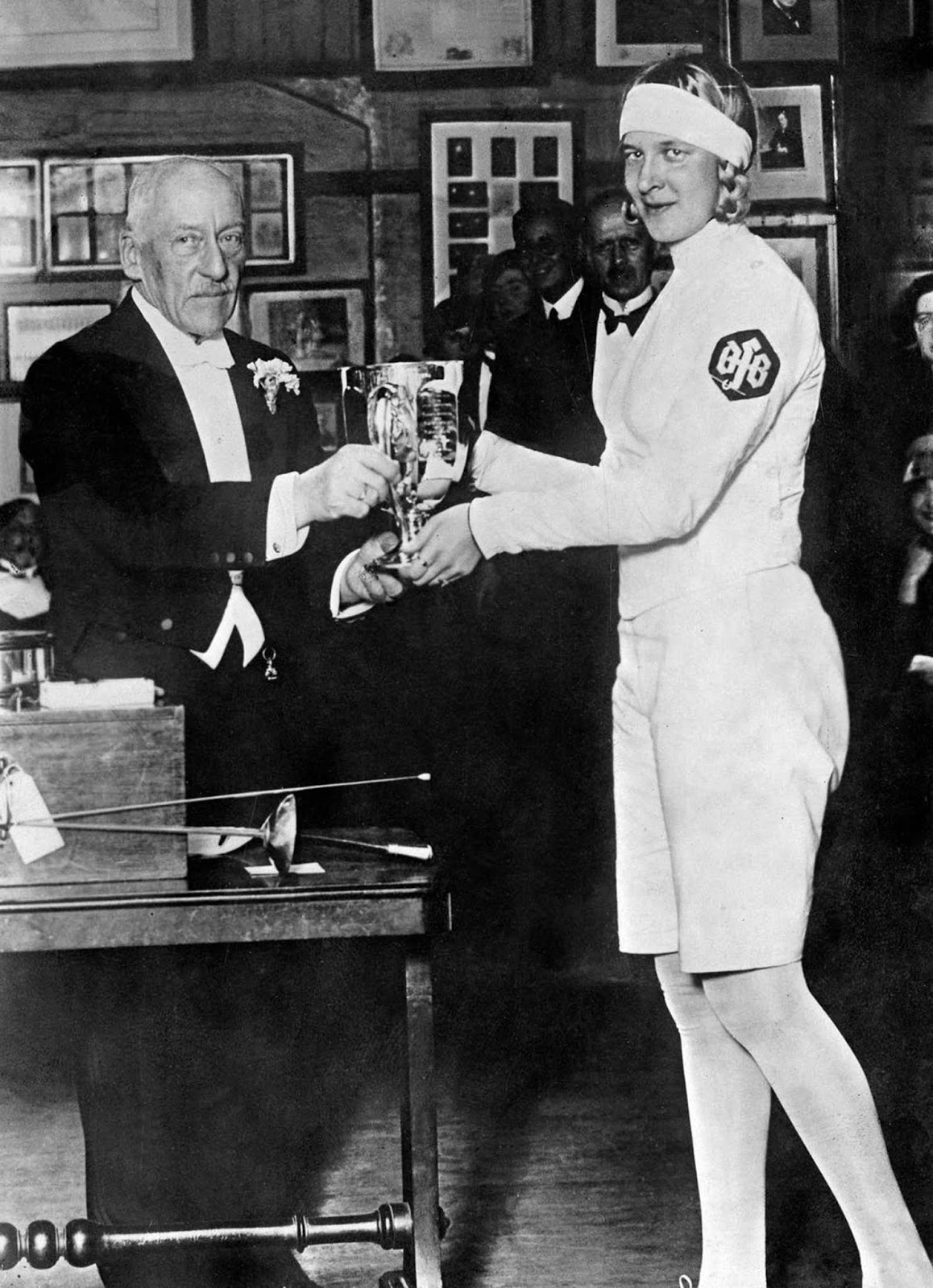 Mayer after winning the Hutton International Fencing Trophy. 1930.