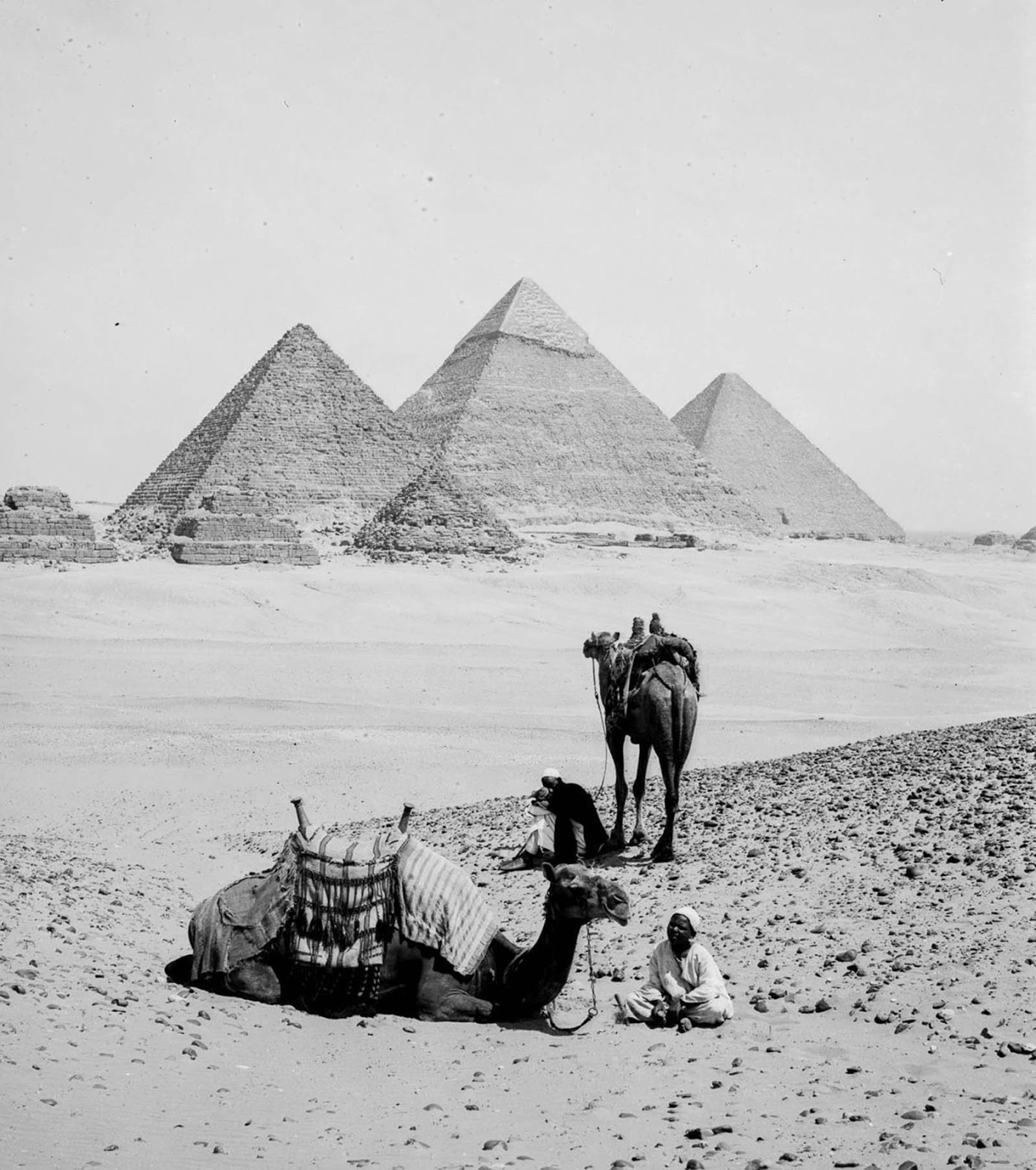 Bedouins rest near the pyramids of Giza.
