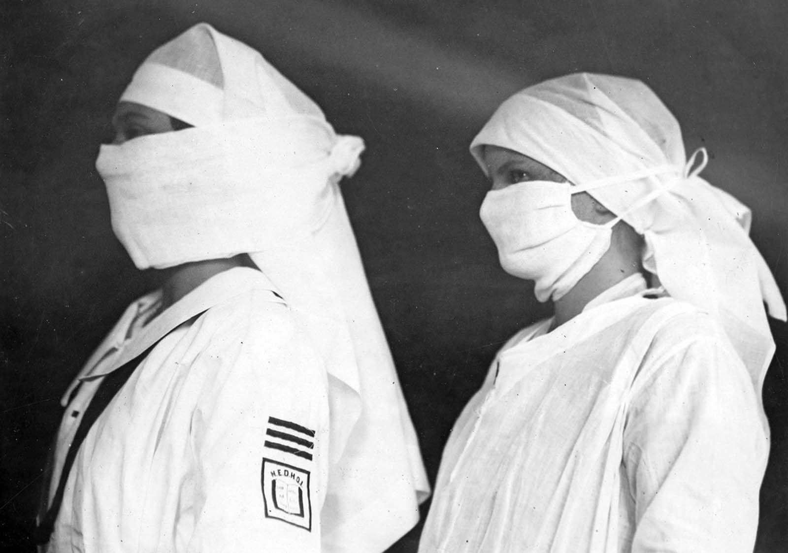 Nurses in Boston hospitals, equipped to fight influenza.