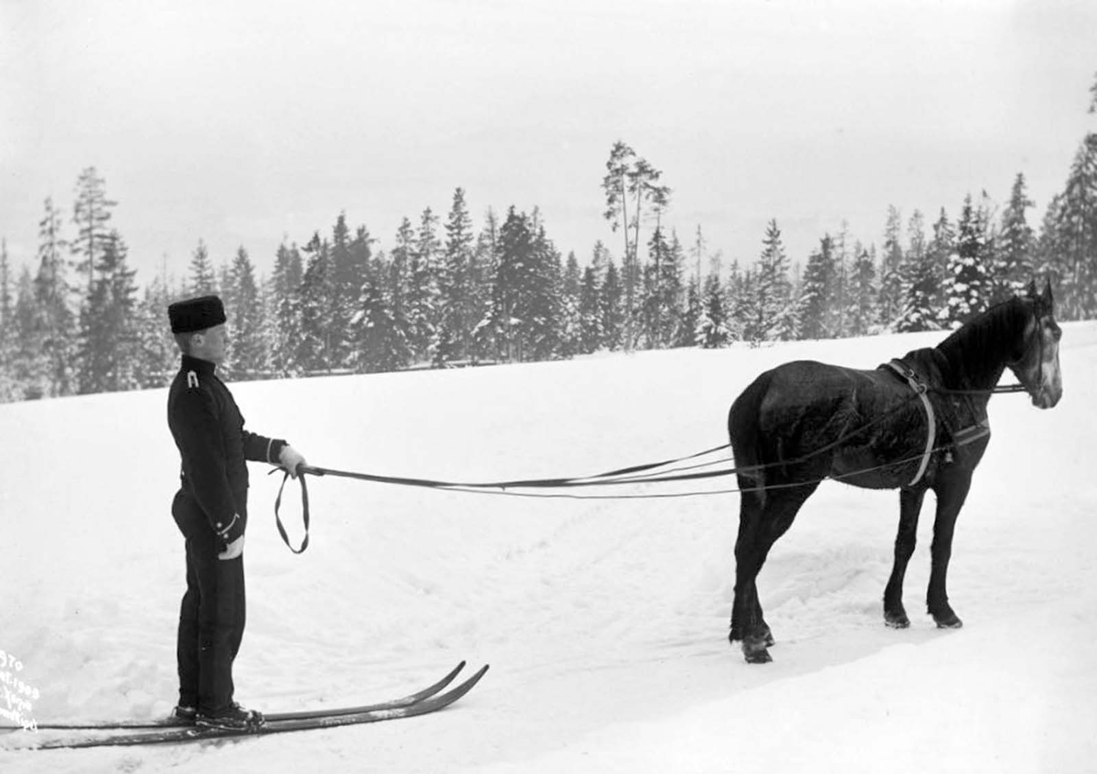 Skijoring in Norway. 1903.
