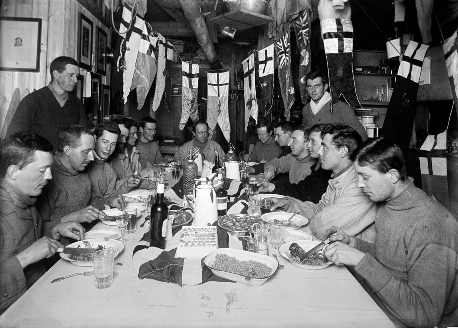 Capt. Scott, at the head of the table, celebrates his 43rd birthday. June 6, 1911.