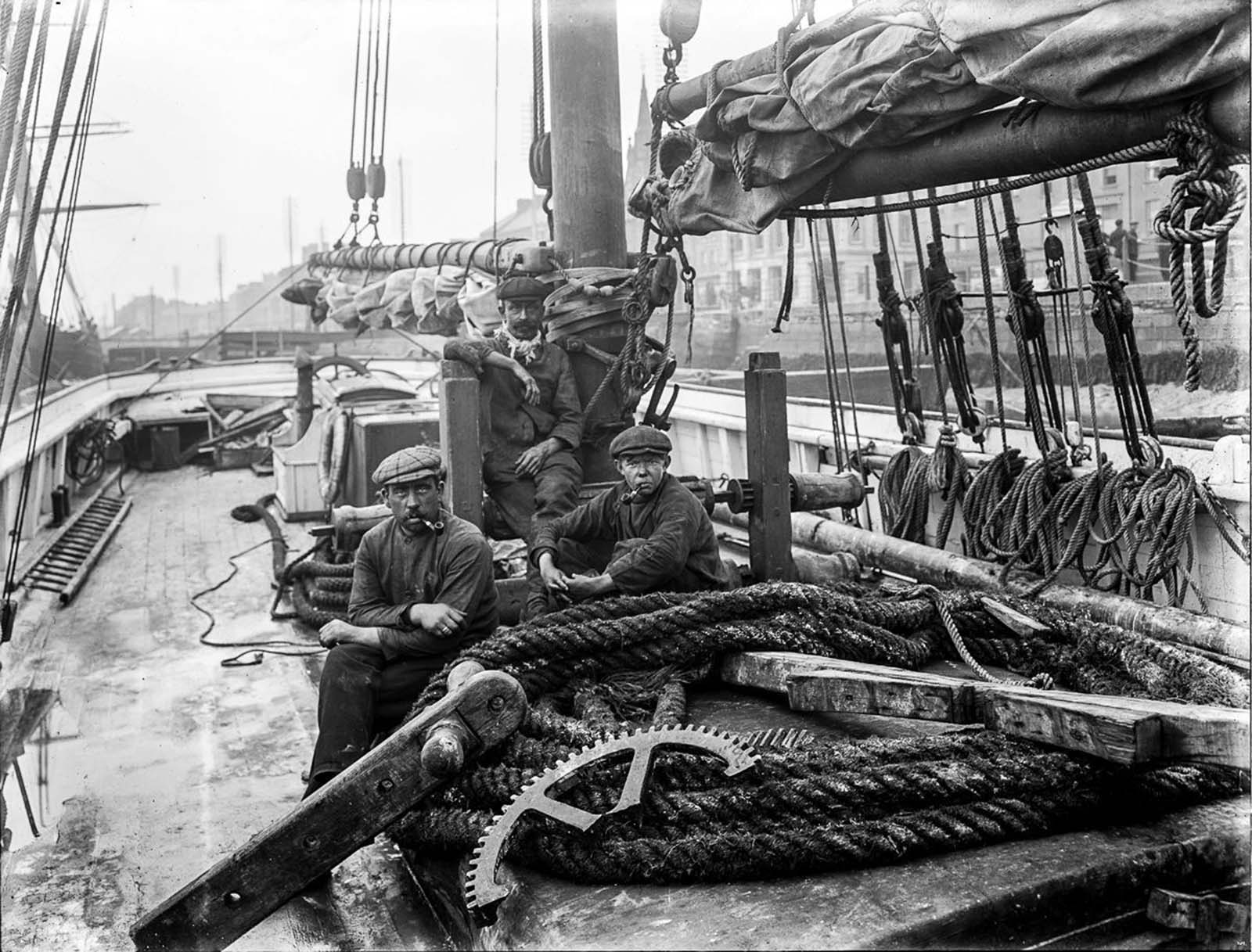 Sailors on the Sarah McDonald at Waterford. 1913.