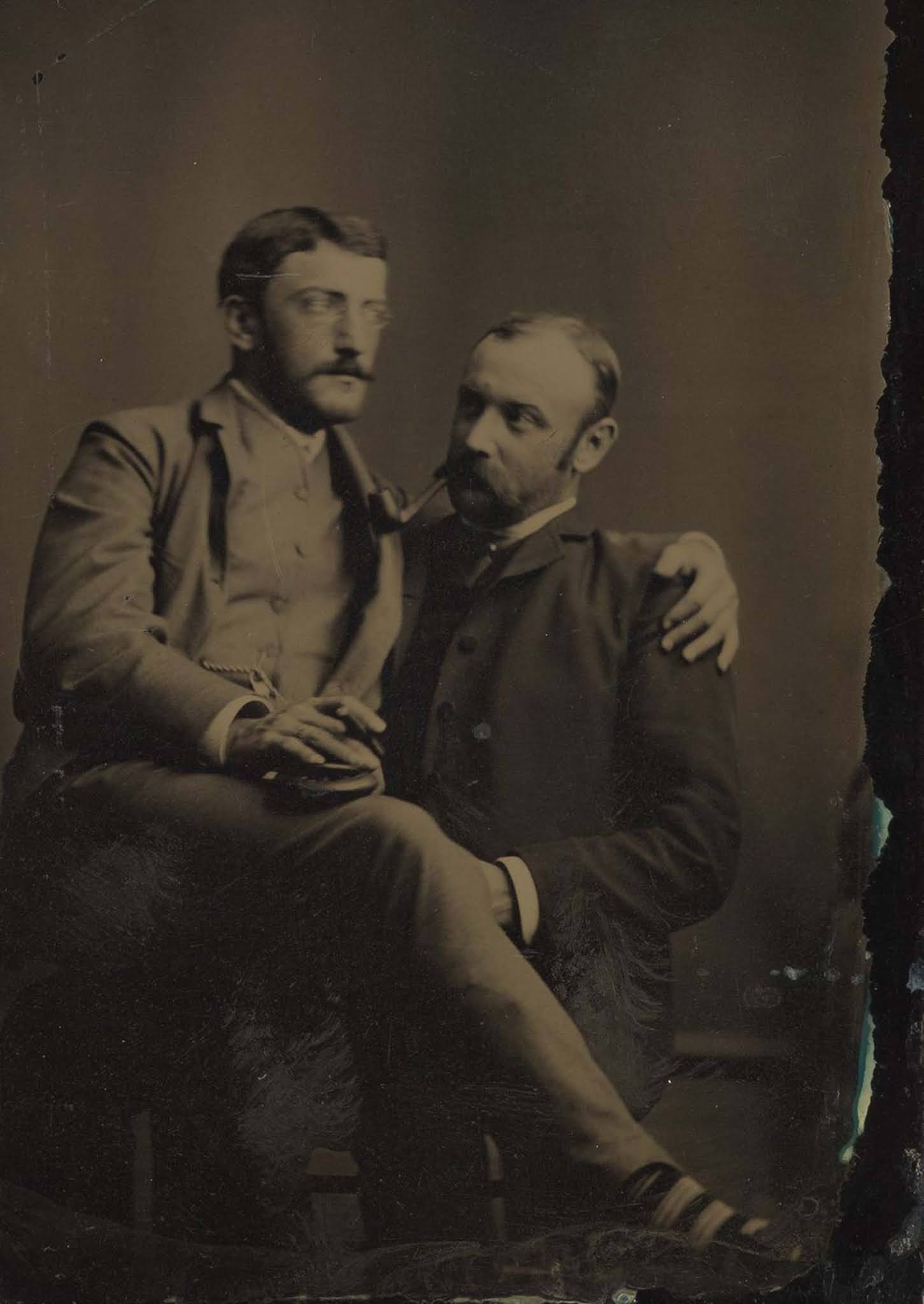 victorian men intimate embracing