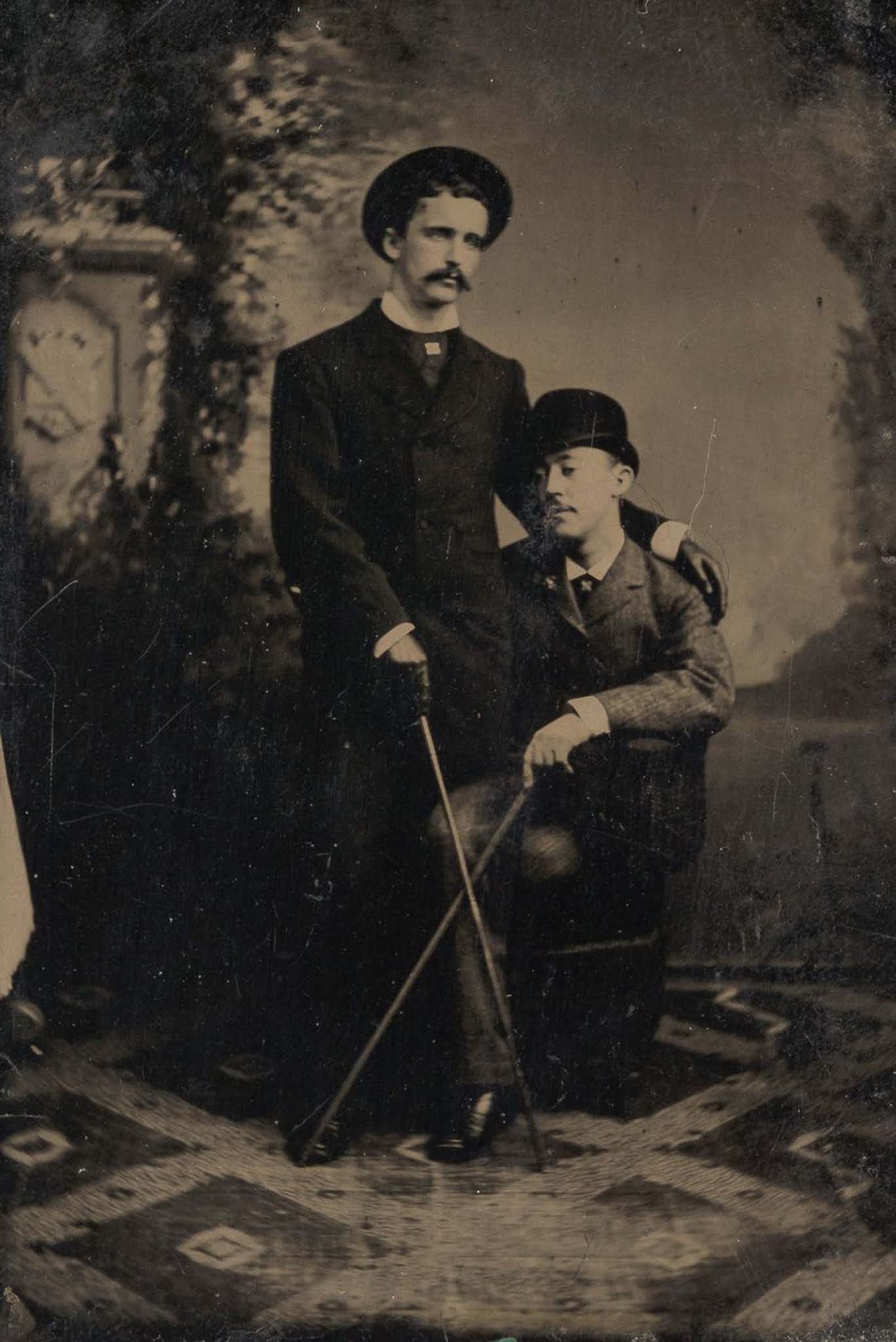victorian men intimate embracing