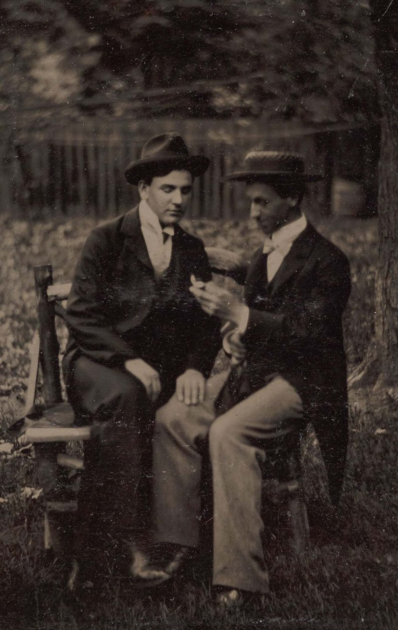 victorian men intimate embracing