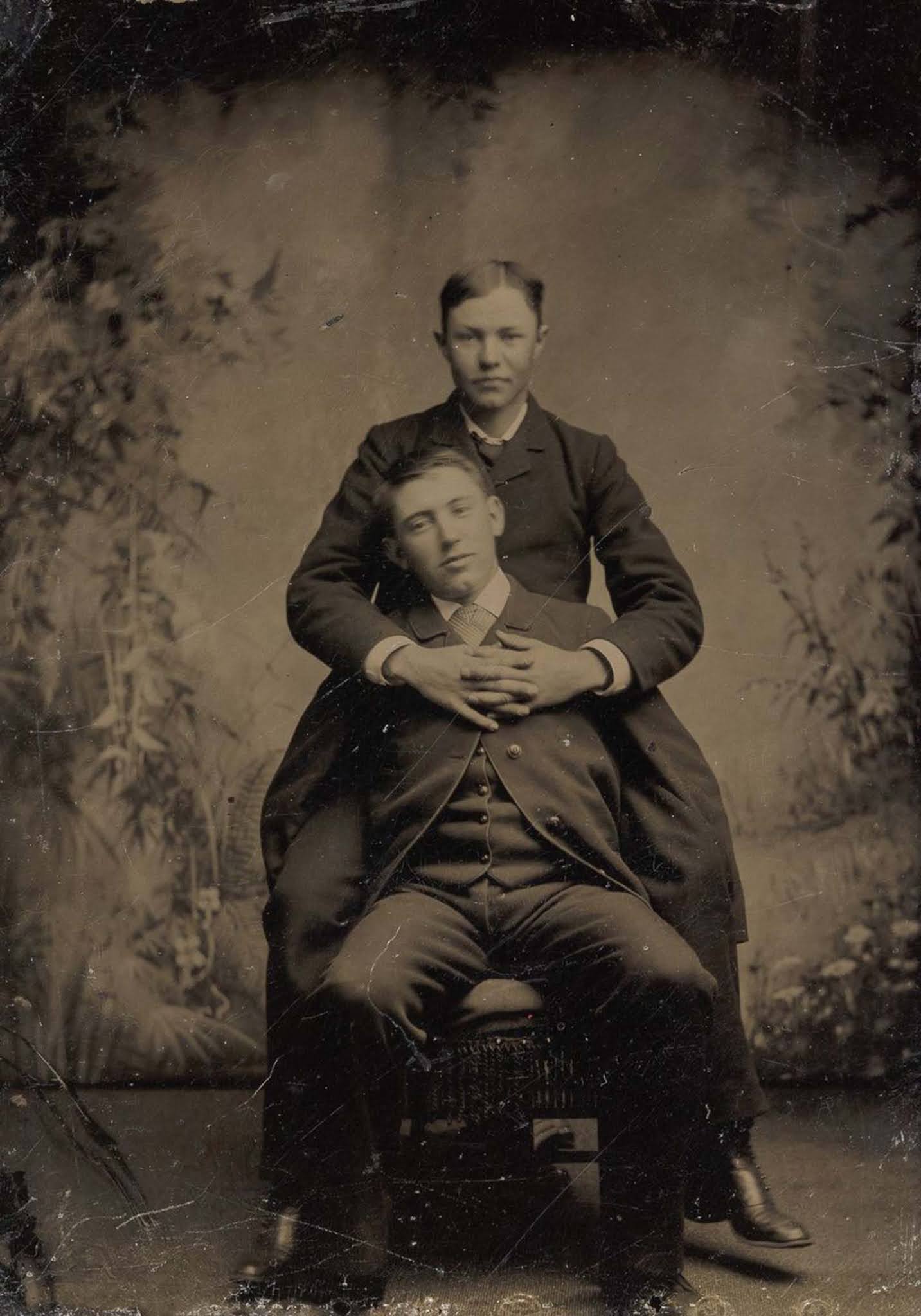 victorian men intimate embracing
