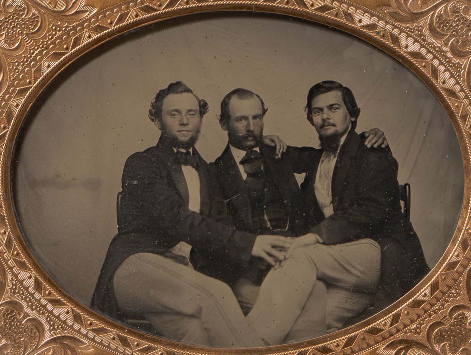 victorian men intimate embracing