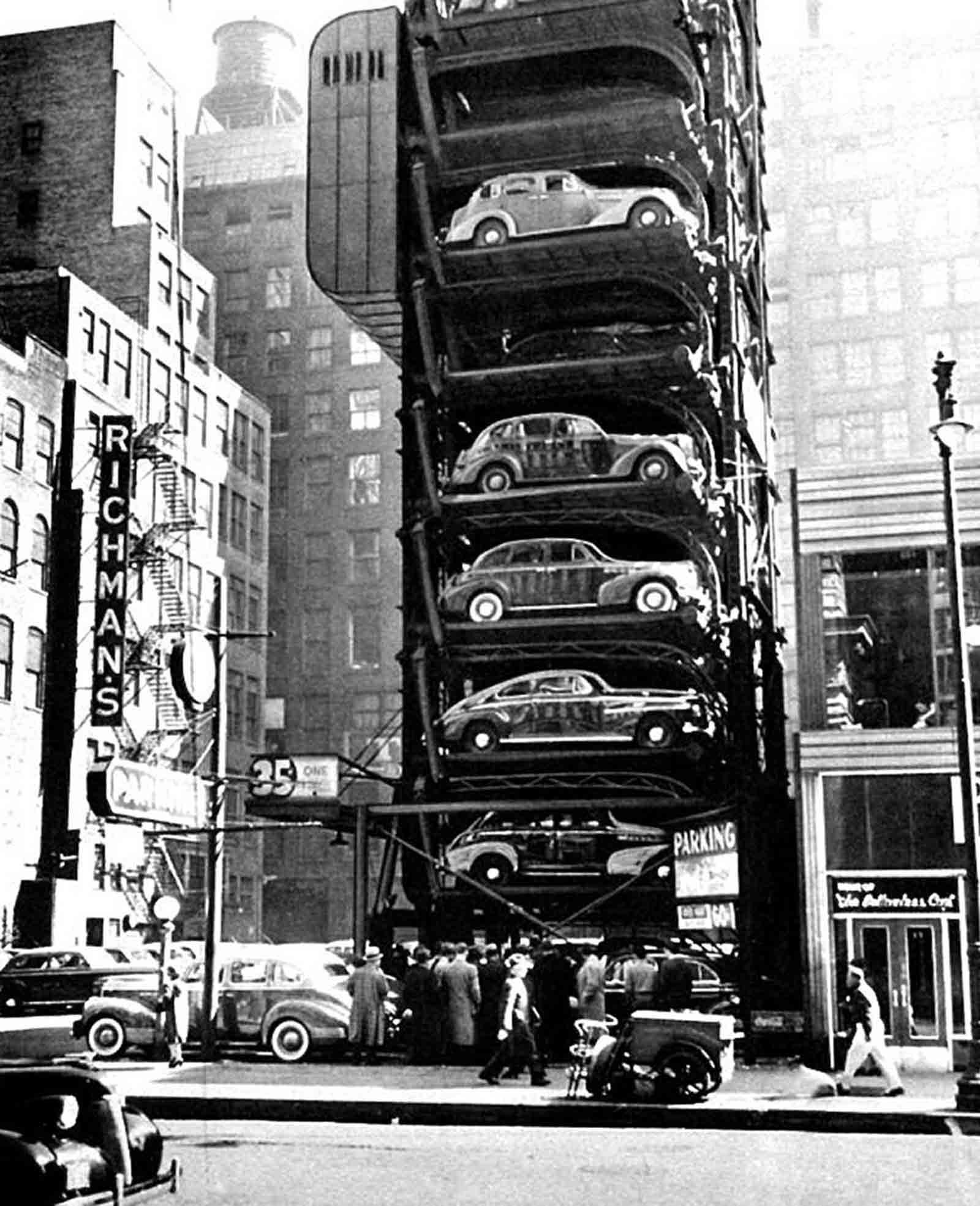 vintage photographs of early vertical parking garages