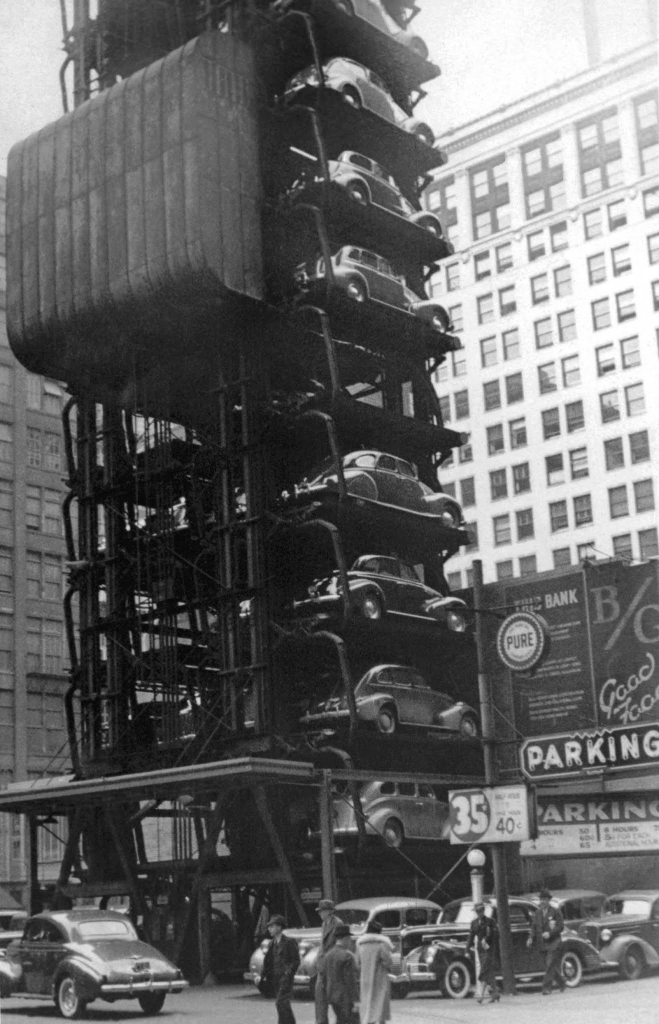 vintage photographs of early vertical parking garages