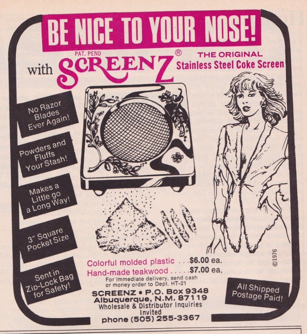 cocaine paraphernalia ads 1970s