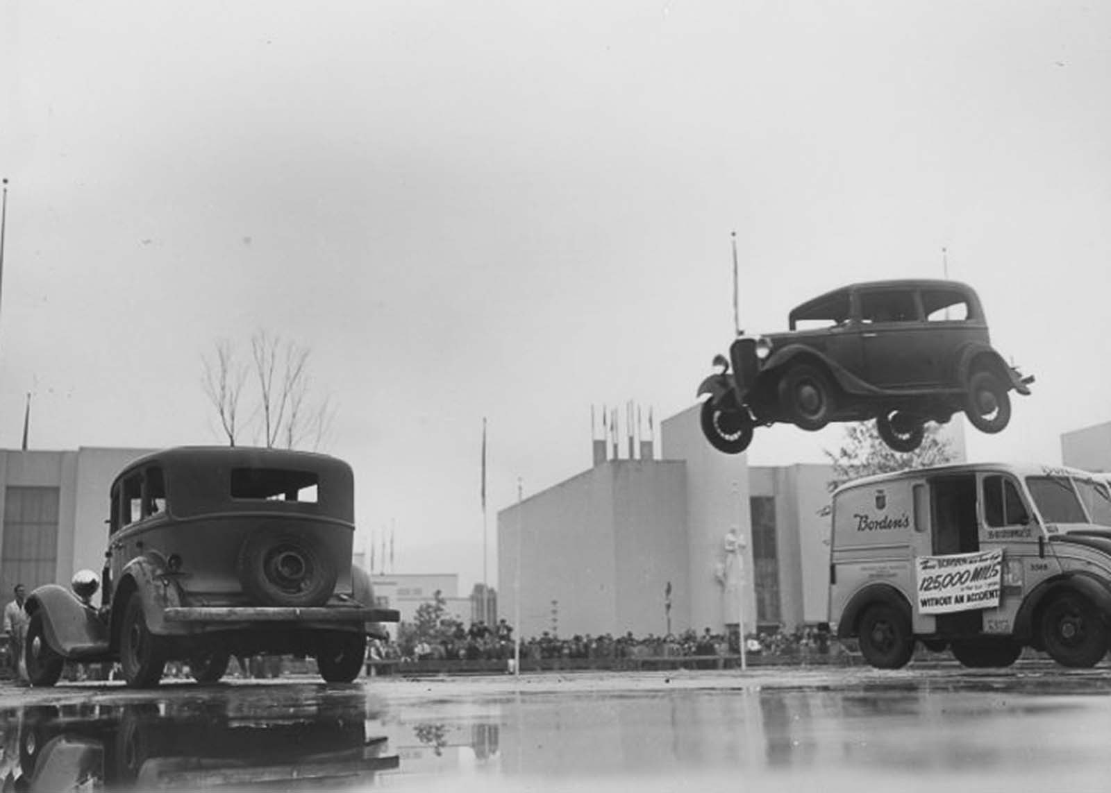 vintage photos stuntmen crashing cars