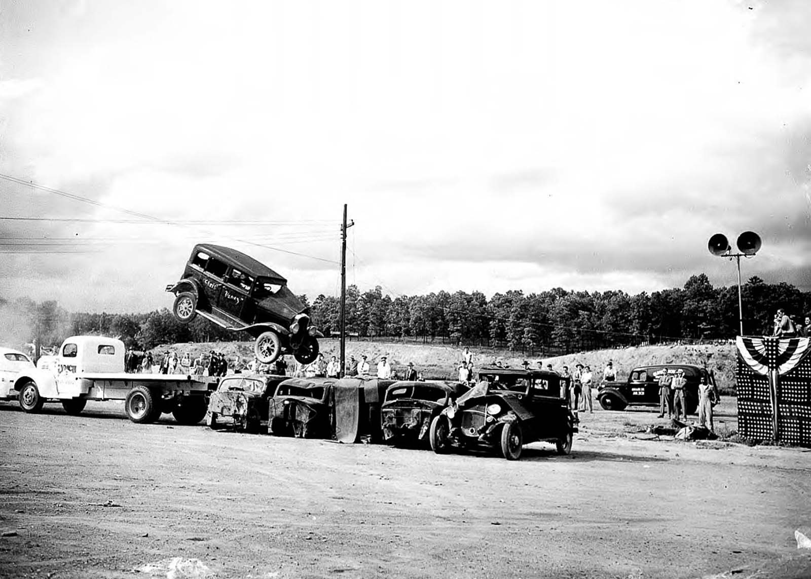 vintage photos stuntmen crashing cars