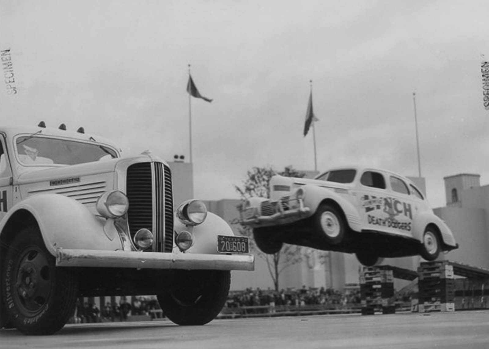 vintage photos stuntmen crashing cars