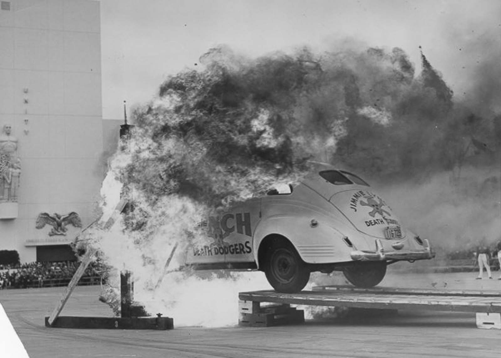 vintage photos stuntmen crashing cars