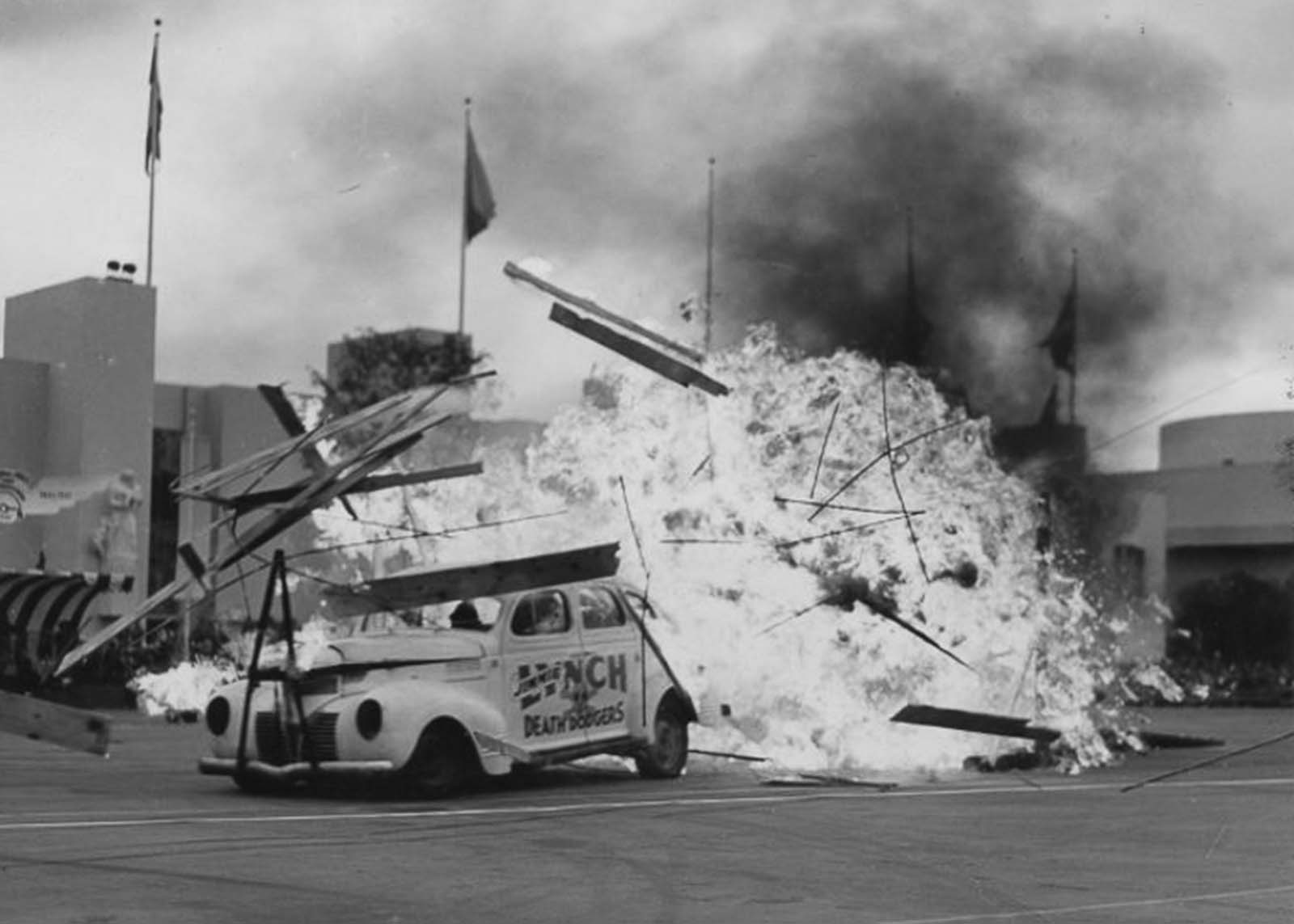 vintage photos stuntmen crashing cars