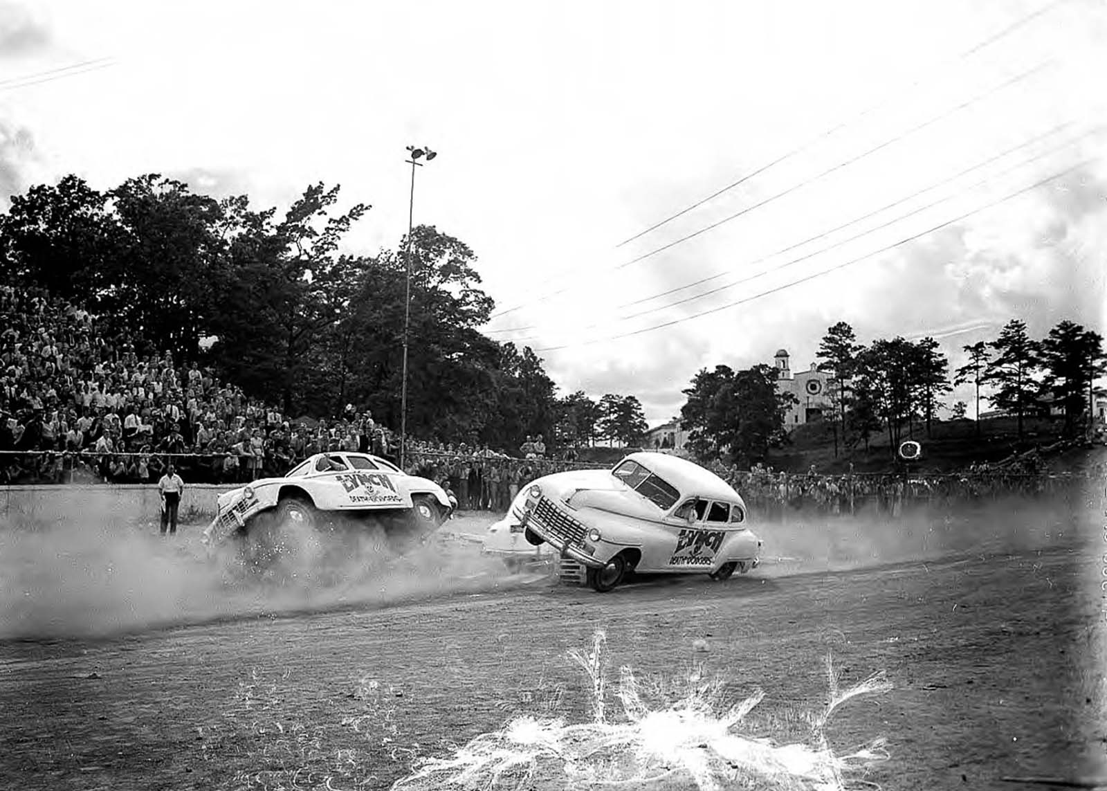 vintage photos stuntmen crashing cars