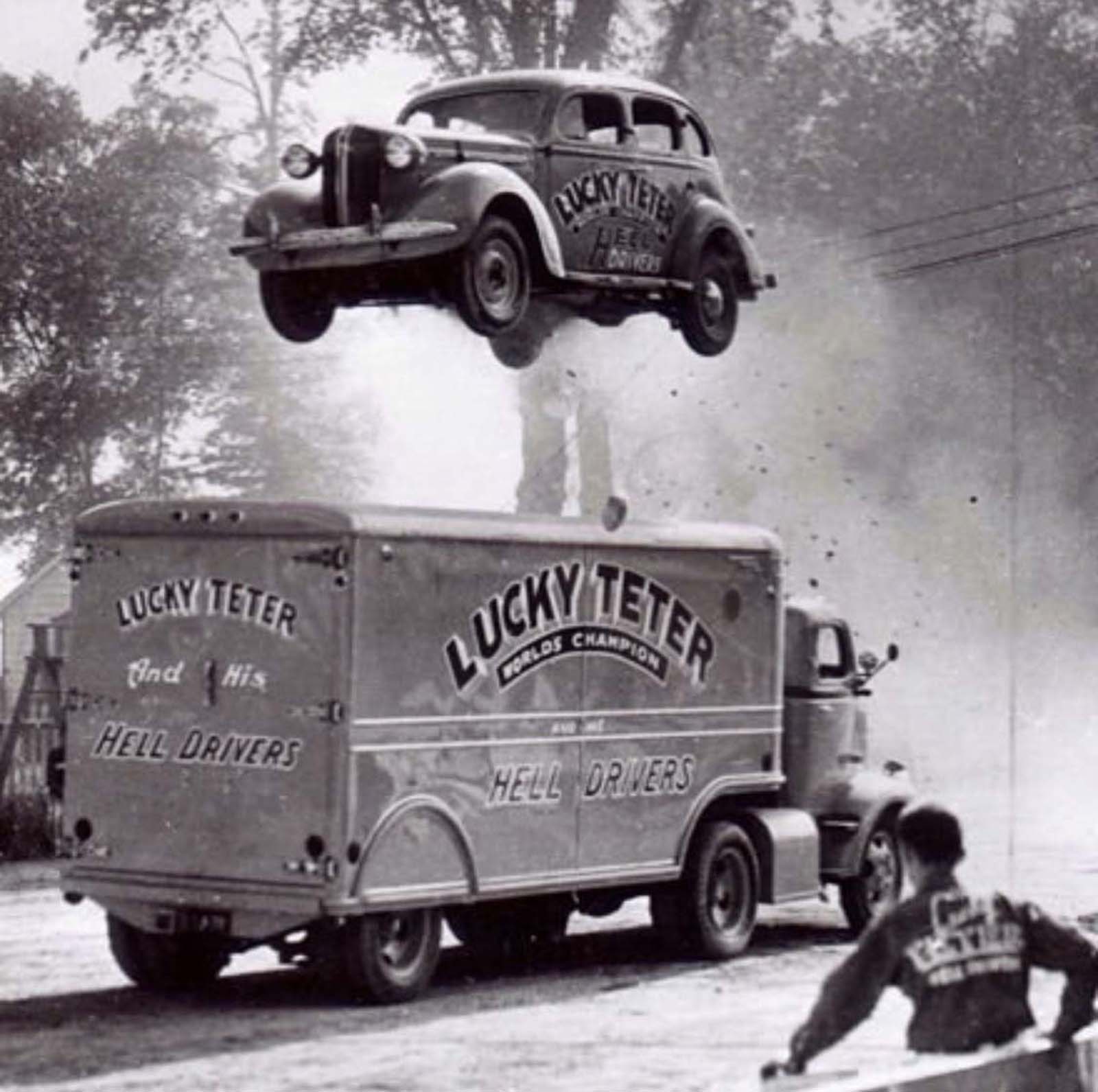 vintage photos stuntmen crashing cars