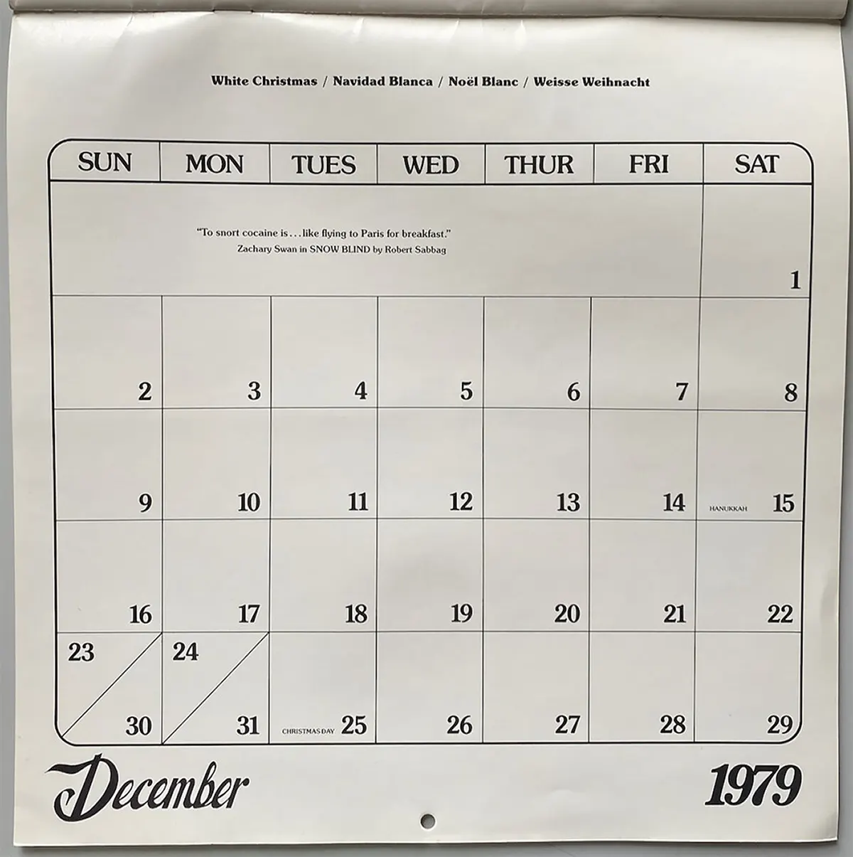 the 1979 cocaine calendar