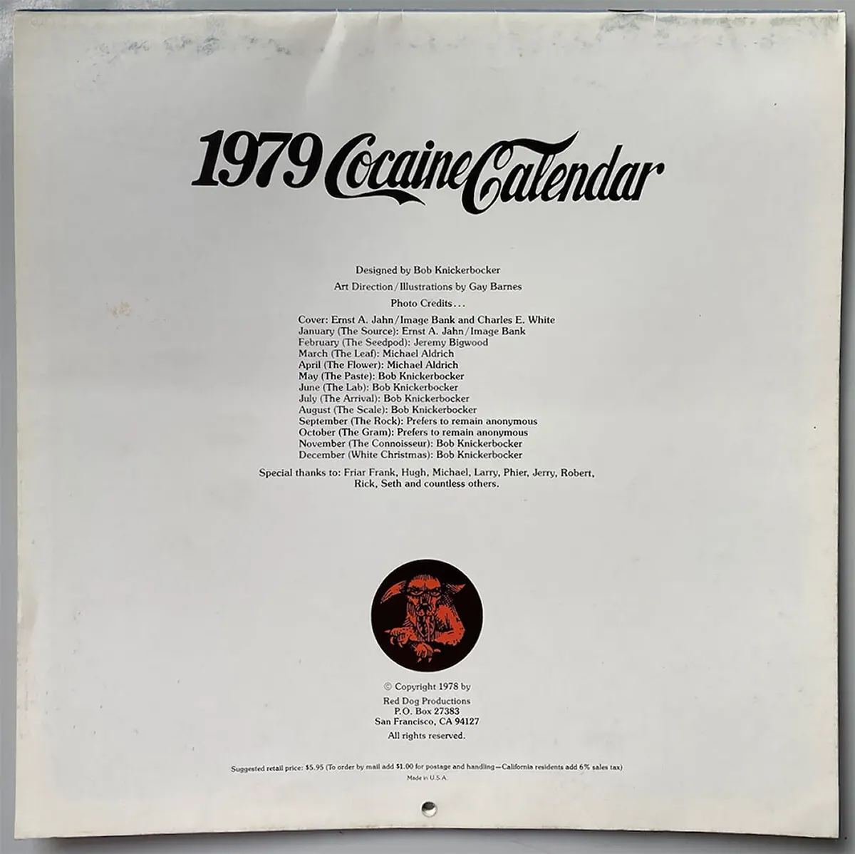 the 1979 cocaine calendar