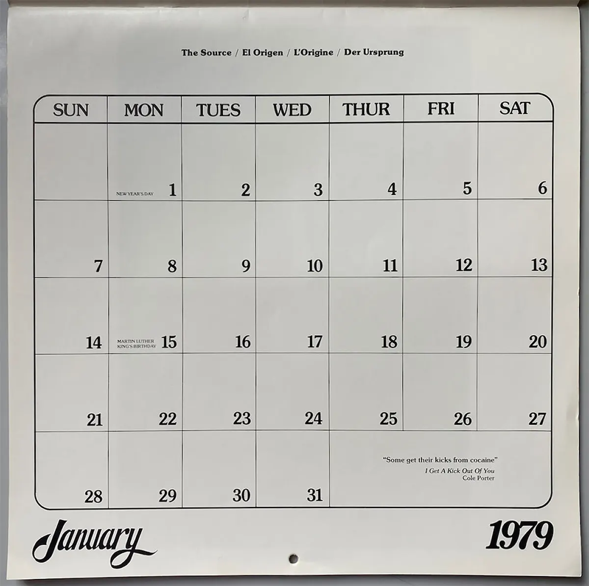 the 1979 cocaine calendar