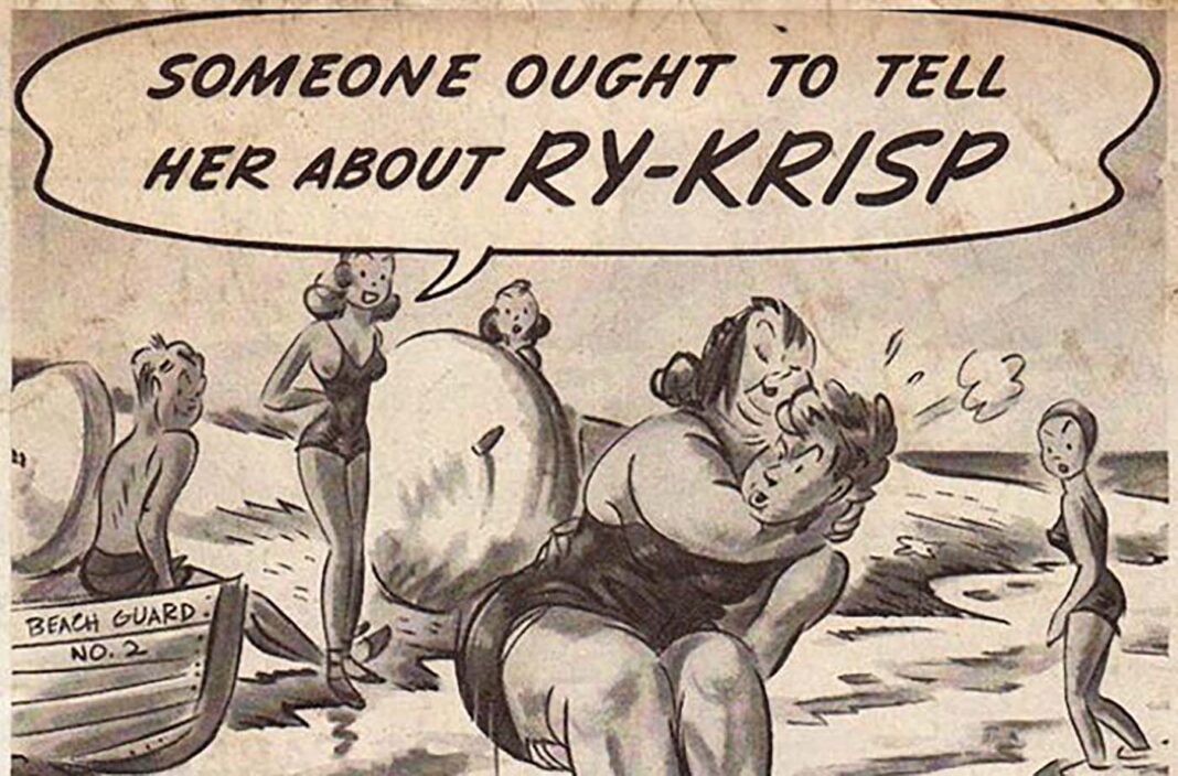 Vintage fat-shaming weight loss ads from Ry-Krisp, 1930-1950