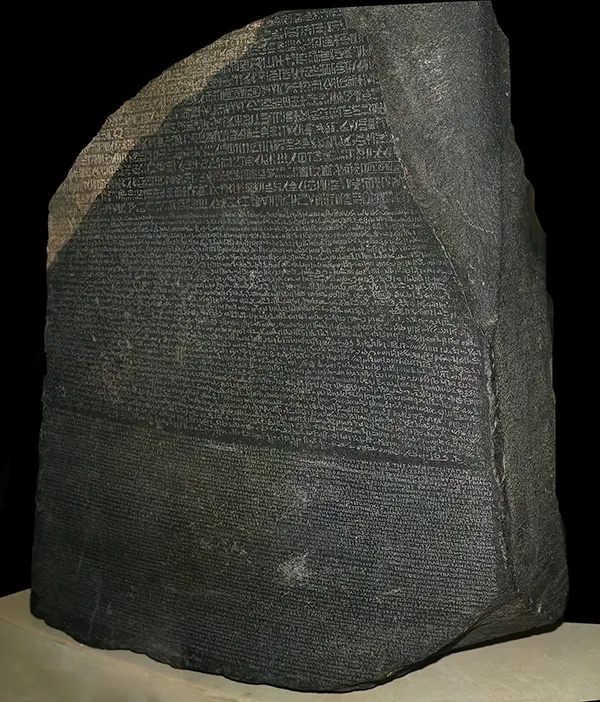 The Rosetta Stone on display in the British Museum, London