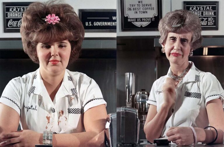 Instructional photos that taught Krystal fast-food workers how to present themselves behind the counter, 1960s