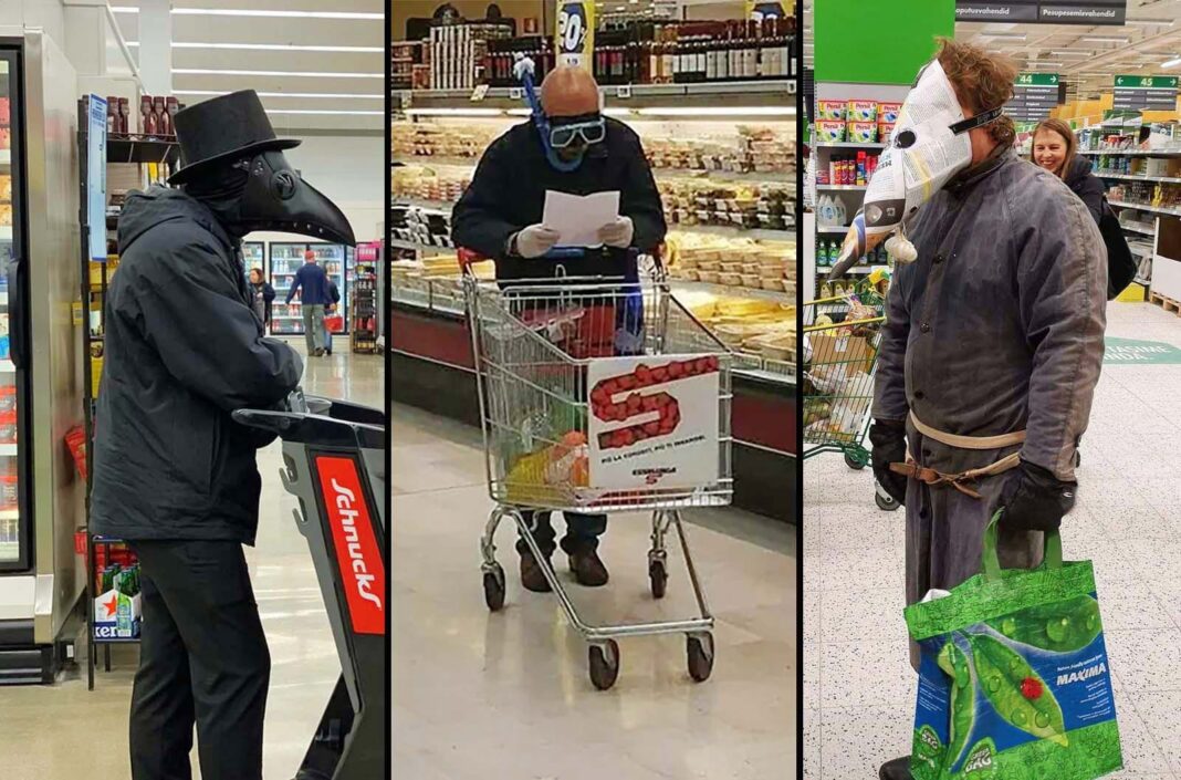 Photos of Food Shopping in 2020: When Homemade Masks Became