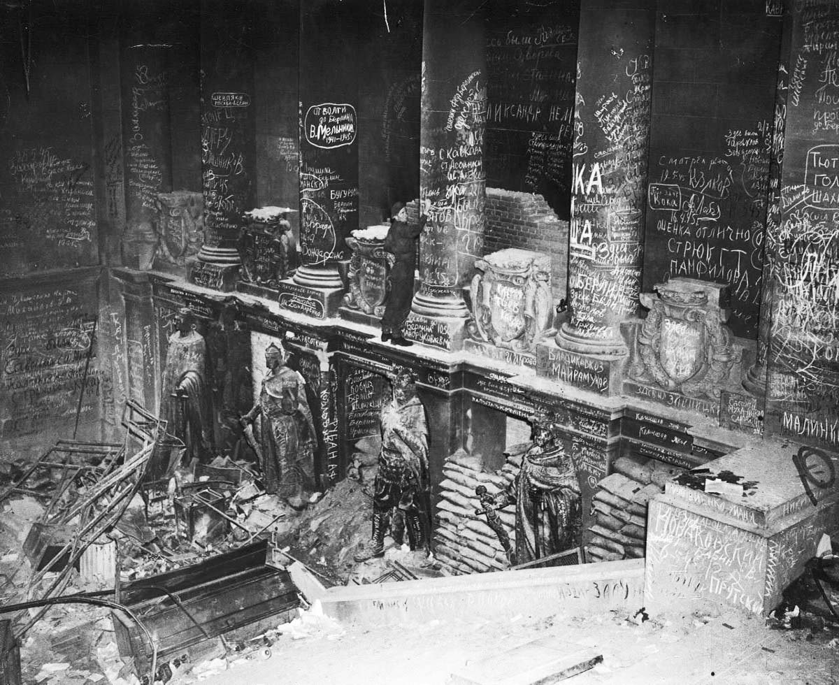 Soviet troops scrawled graffiti in the Reichstag after they took Berlin in 1945.