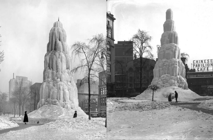 Vintage photos of Detroit’s Ice Fountain on Washington Boulevard, 1890-1930 Vintage photos of Detroit’s Ice Fountain on Washington Boulevard, 1890-1930